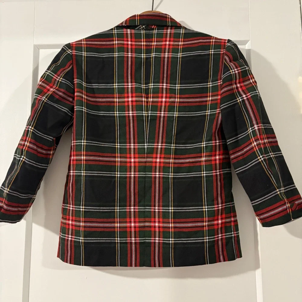 Officina‎ Kids Vintage Plaid Blazer Red Green Tartan Made in Italy Size 32 SM
